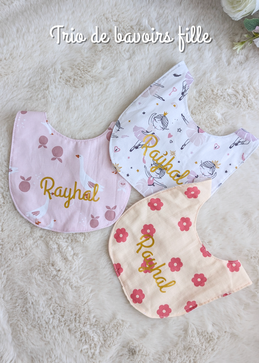 Trio de bavoirs personnalisables en coton – Fait main