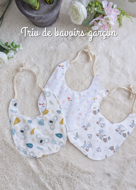 Trio de bavoirs personnalisables en coton – Fait main