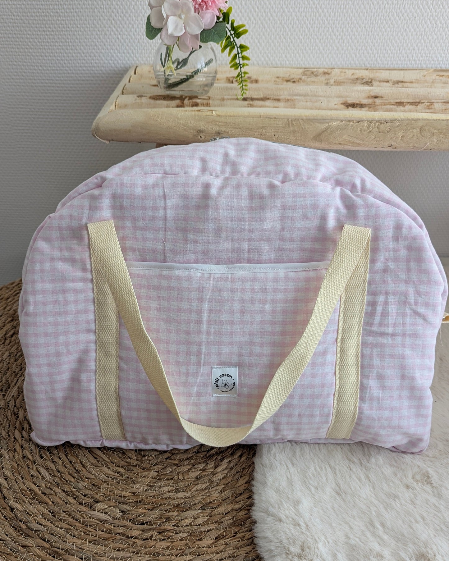 Le sac à langer - Coton Rose vichy Oeko Tex