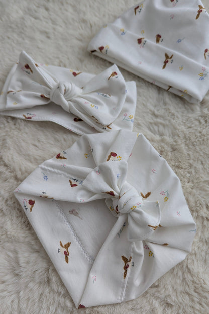 Lot de 3 accessoires bébé : bonnet, turban et bandeau