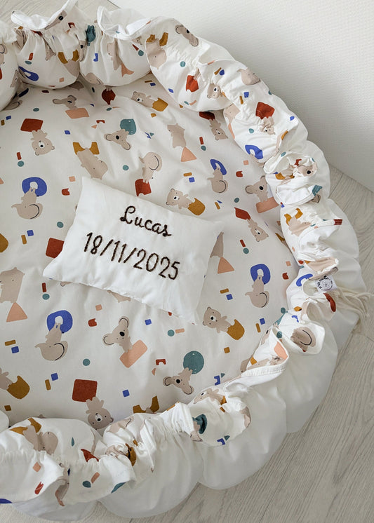 Tapis Baby Nest évolutif avec coussin personnalisé – Fait main pour bébé